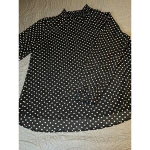 Mittoshop - Womens Large - Black White Floral Blouse Ruched Neck Dressy Top